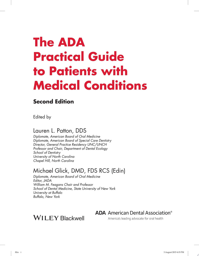 The ADA Practical Guide to Patients with Medical Conditions by Lauren L. Patton 2nd Edition ISBN 9781118924402
