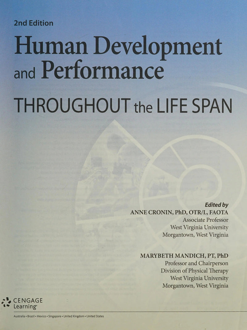 Human Development and Performance Throughout the Lifespan by Anne Cronin 2nd Edition ISBN 9781133951193