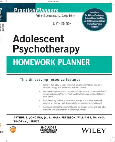 Adolescent Psychotherapy Homework Planner by Arthur E. Jongsma ISBN: 978-1119987642